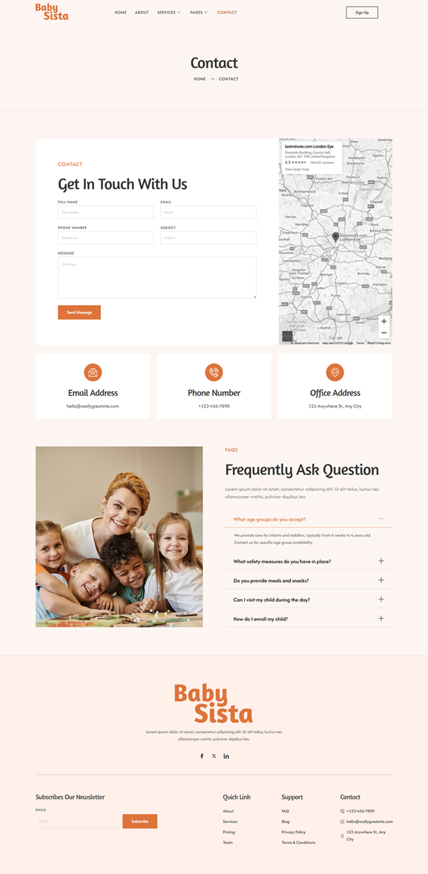 Contact — Babysista - Baby Care & Child Care Services Elementor Template