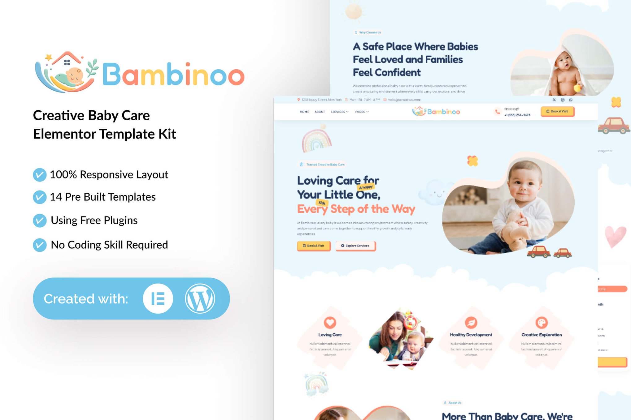 Bambinoo - Creative Baby Care Elementor Template — Elementor template kit cover