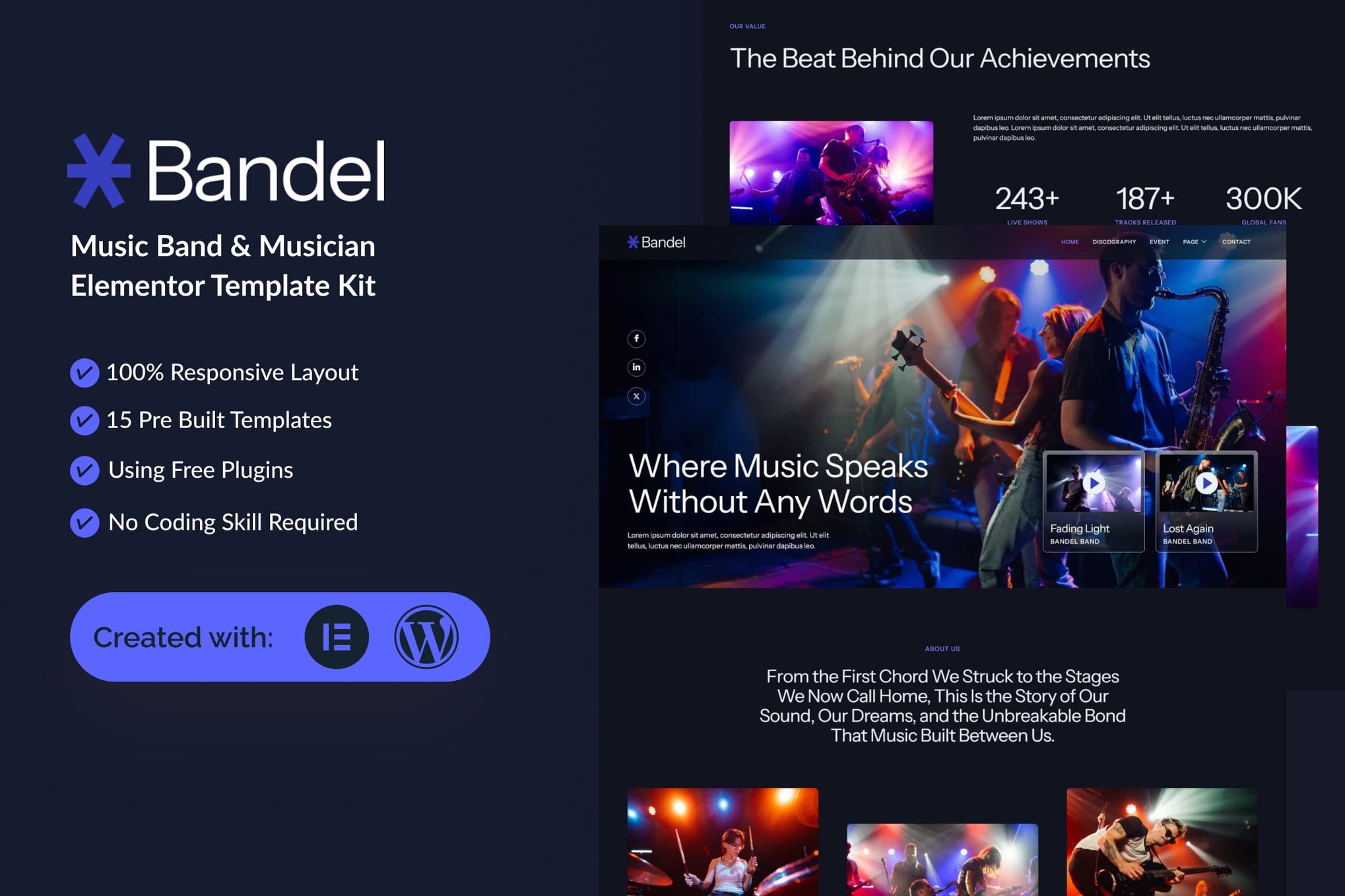 Bandel - Music Band & Musician Elementor Template — Elementor template kit cover