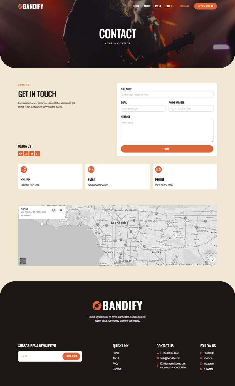 Contact — Bandify - Music Band & Musician Elementor Template