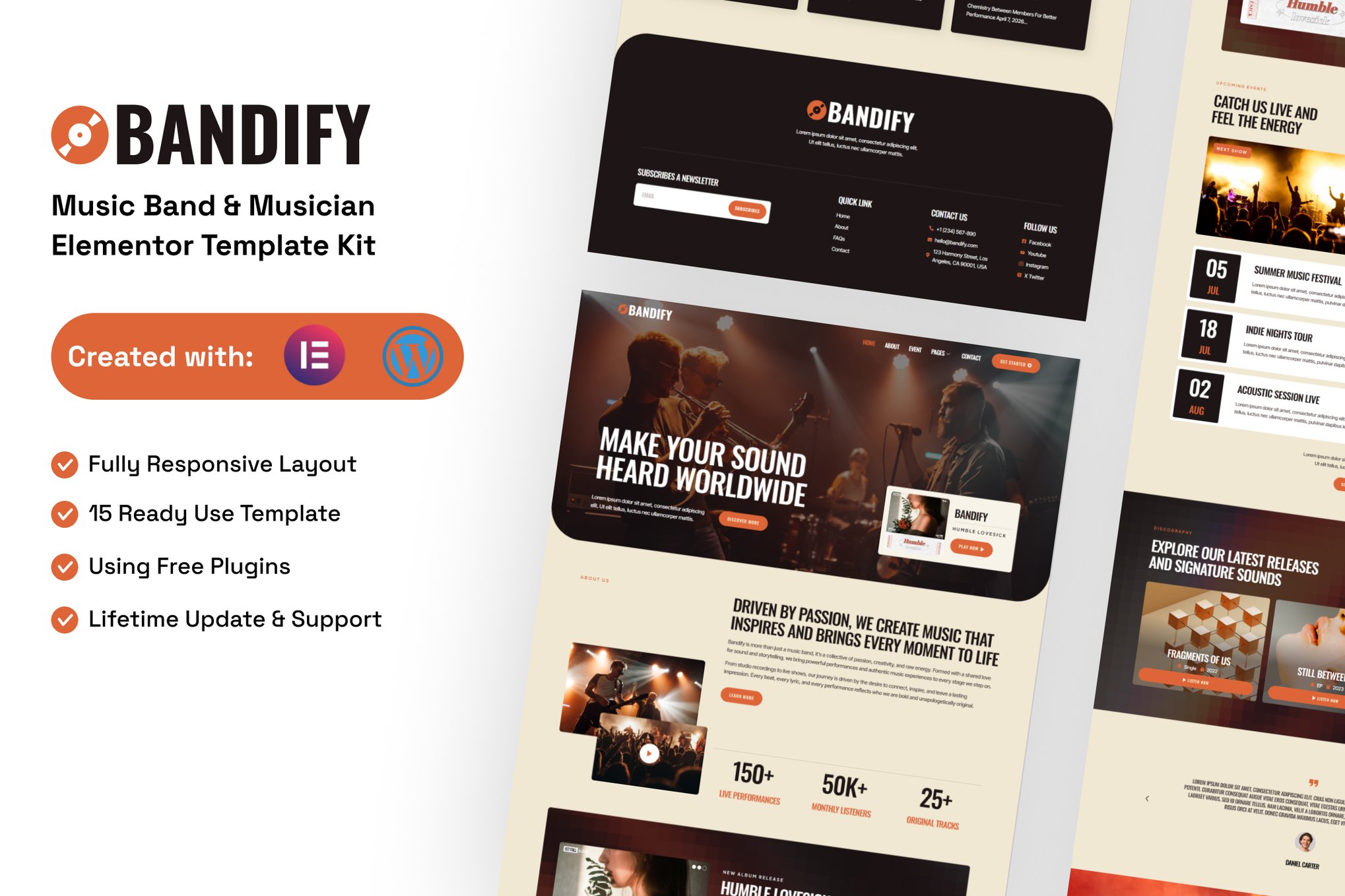 Bandify - Music Band & Musician Elementor Template — Elementor template kit cover