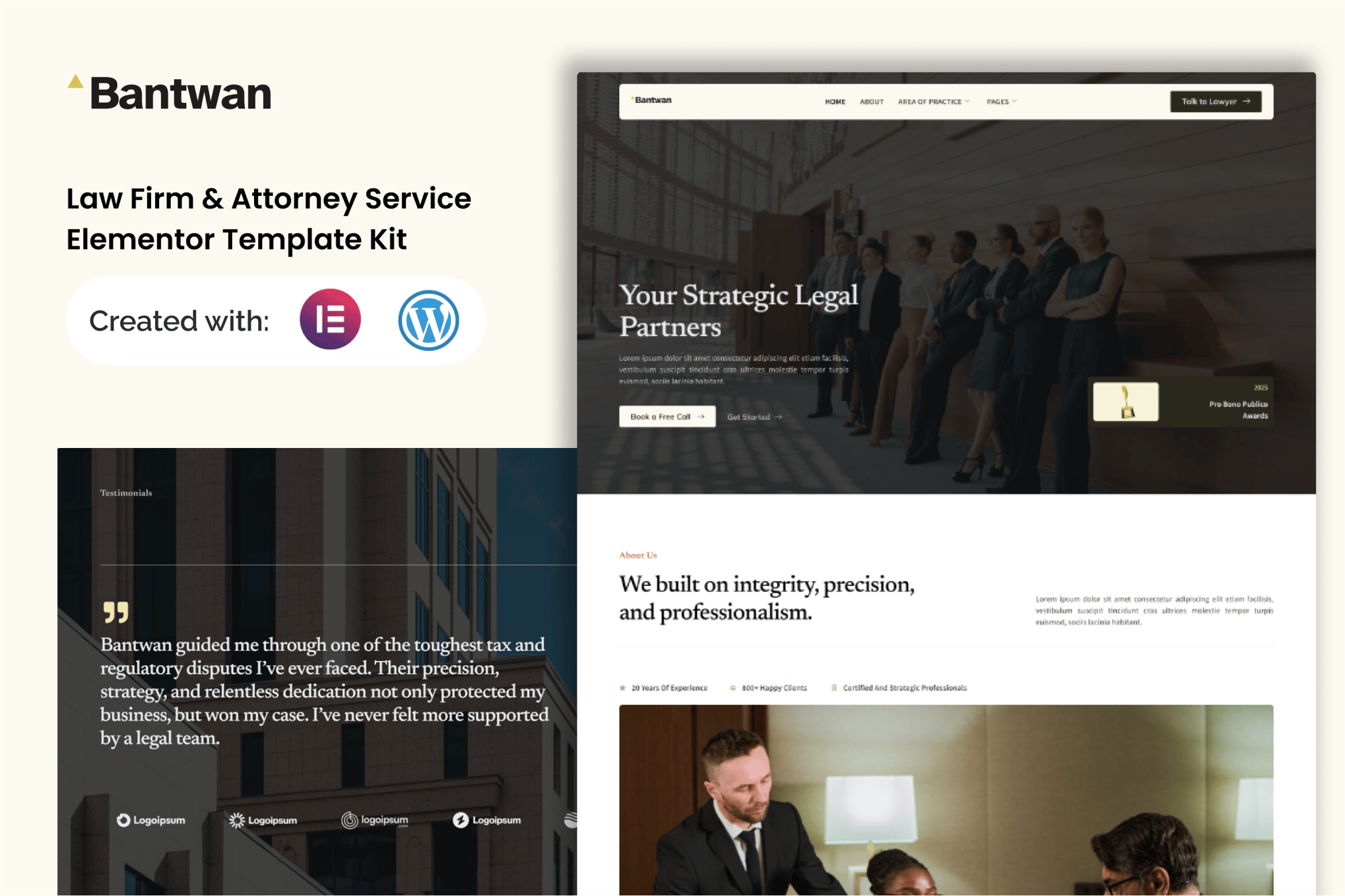 Bantwan - Law Firm & Attorney Service Elementor Template — Elementor template kit cover