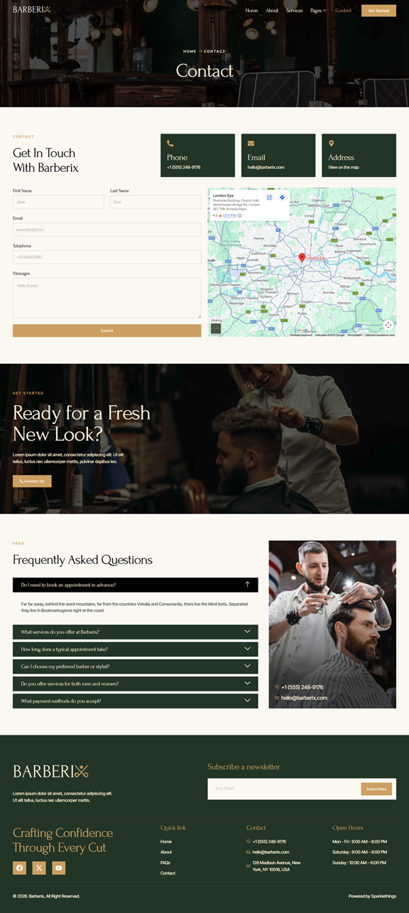 Contact — Barberix - Barbershop & Hair Salon Elementor Template