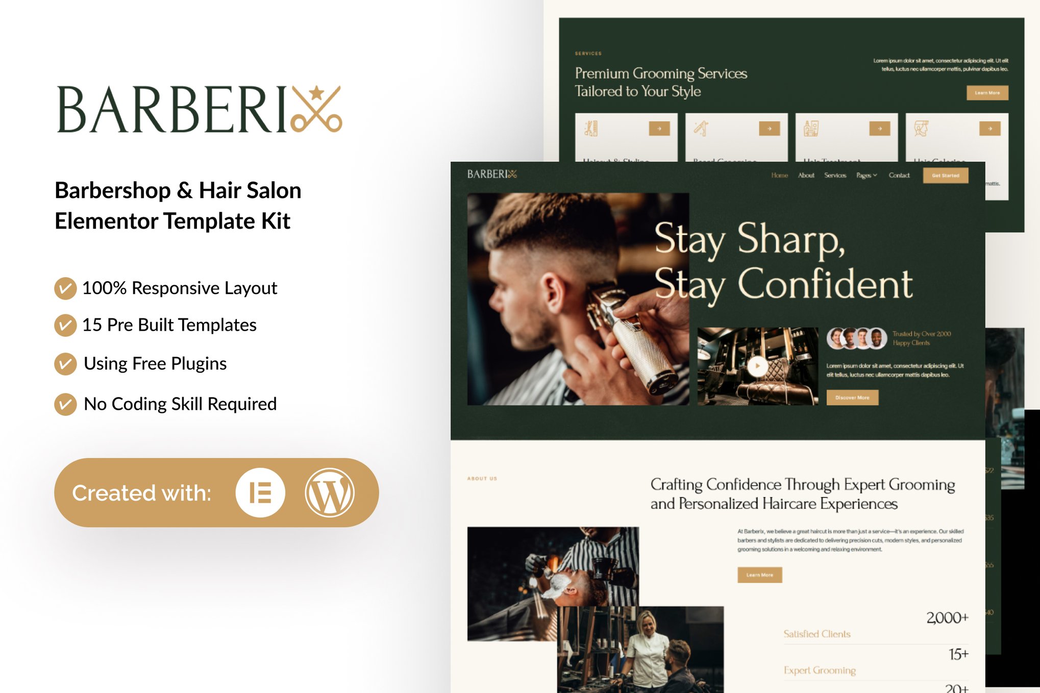 Barberix - Barbershop & Hair Salon Elementor Template — Elementor template kit cover