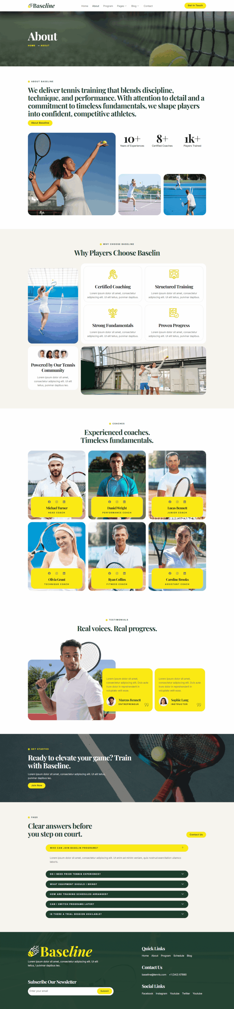 About — Baseline - Tennis School & Sports Club Elementor Template