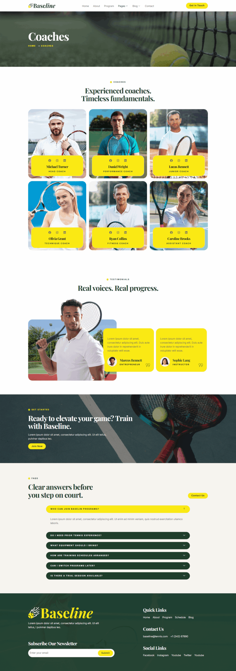 Coaches — Baseline - Tennis School & Sports Club Elementor Template