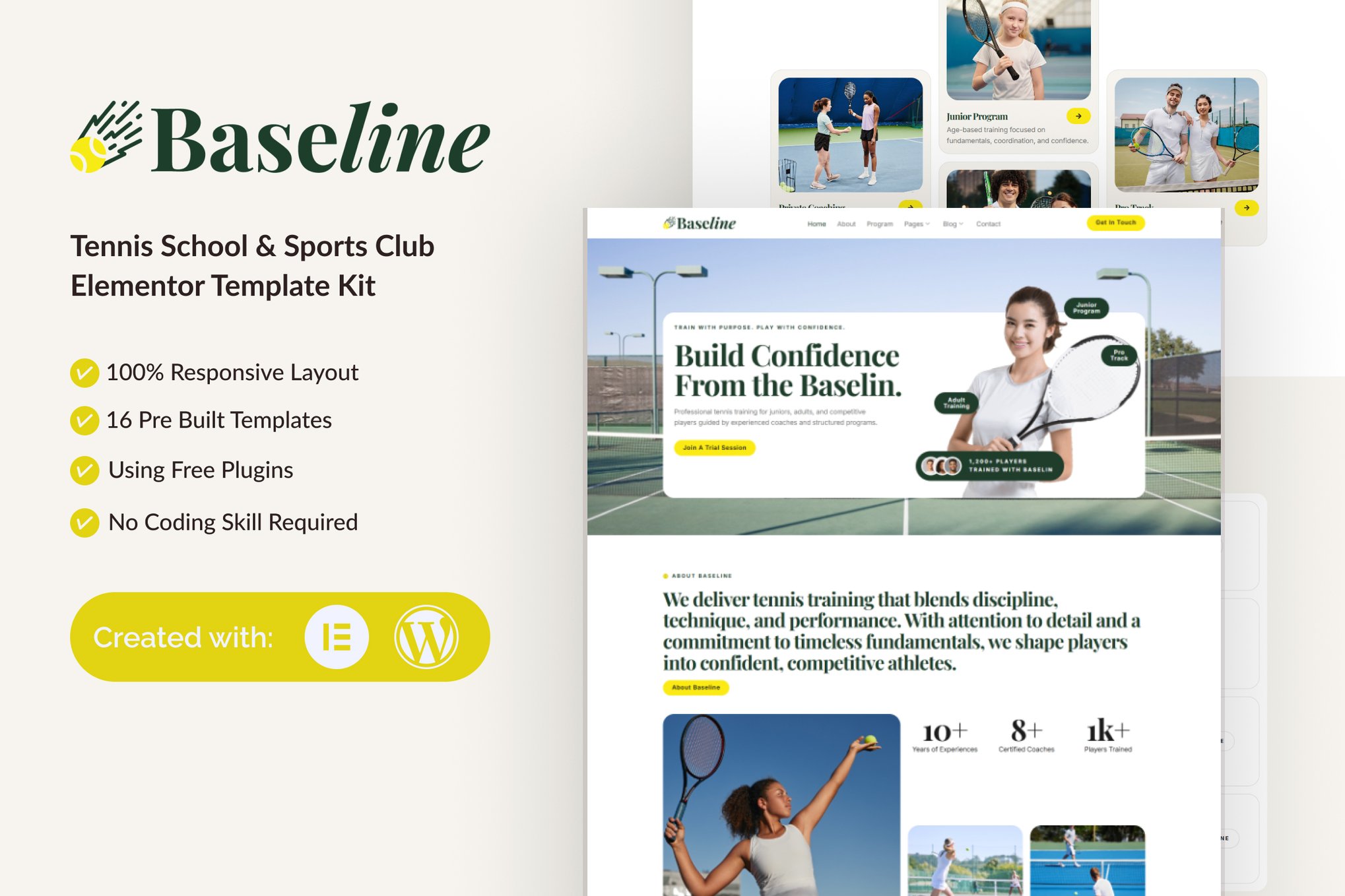Baseline - Tennis School & Sports Club Elementor Template — Elementor template kit cover