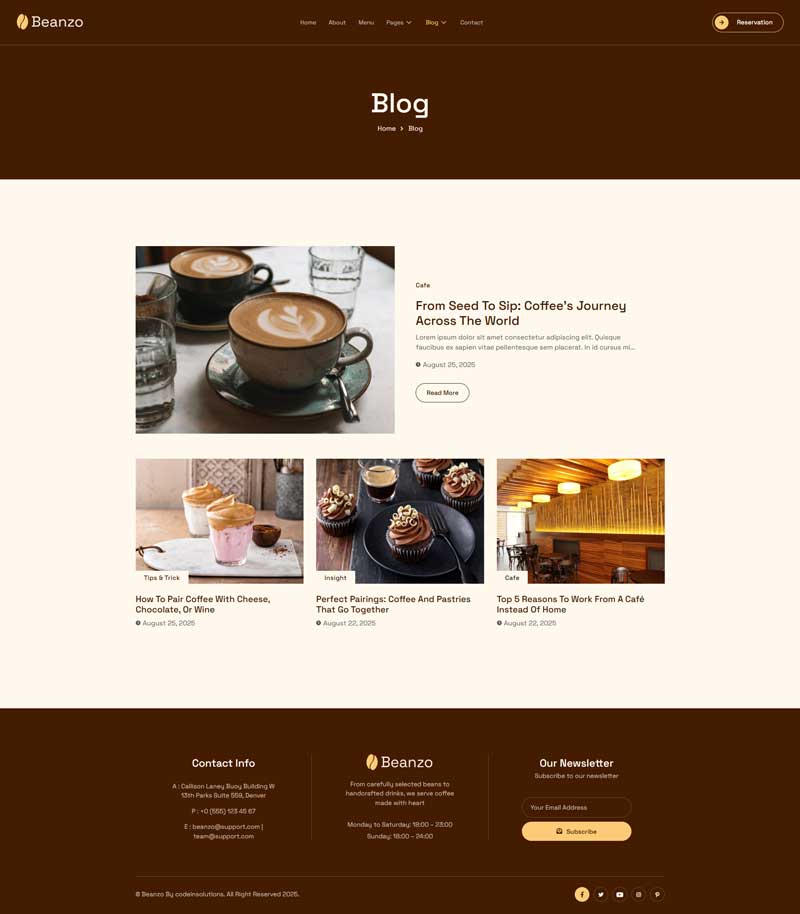 Blog — Beanzo - Coffee Shop & Cafe Elementor Template