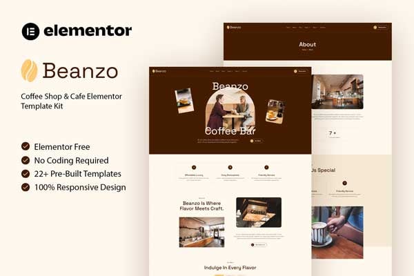 Beanzo - Coffee Shop & Cafe Elementor Template — Elementor template kit cover