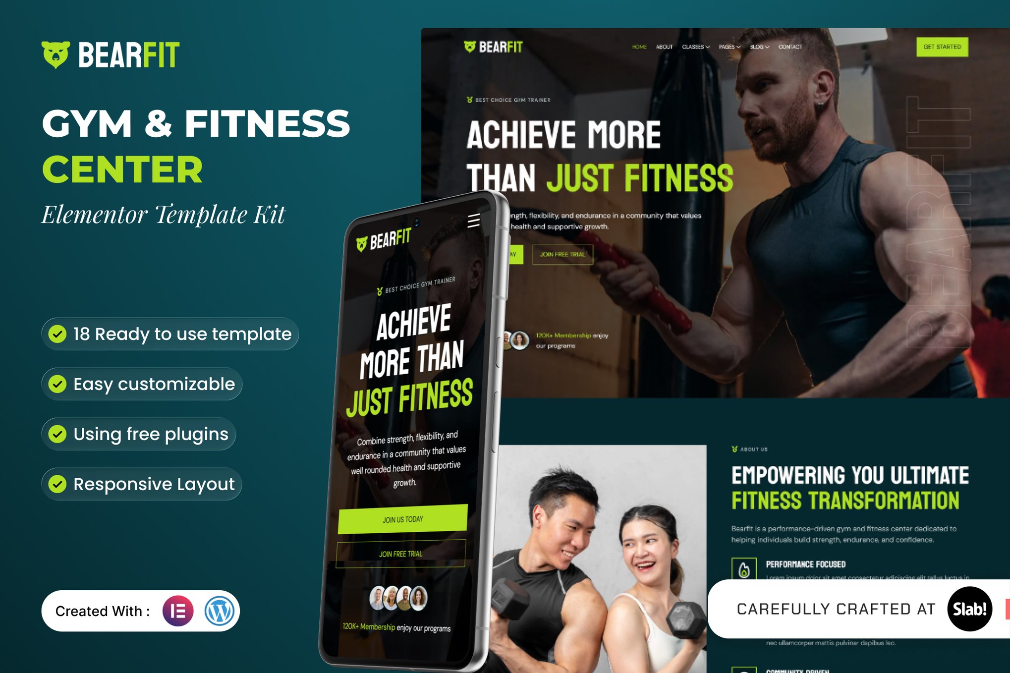 Bearfit - Gym & Fitness Center Elementor Template — Elementor template kit cover