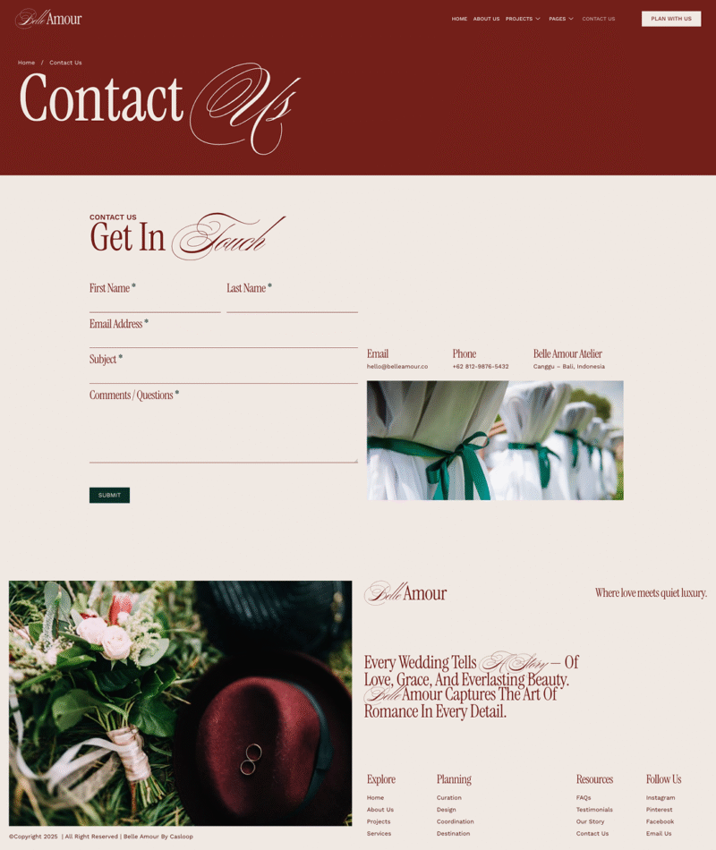 Contact Us — Belle Amour - Modern Elegant Wedding Planner Elementor Template