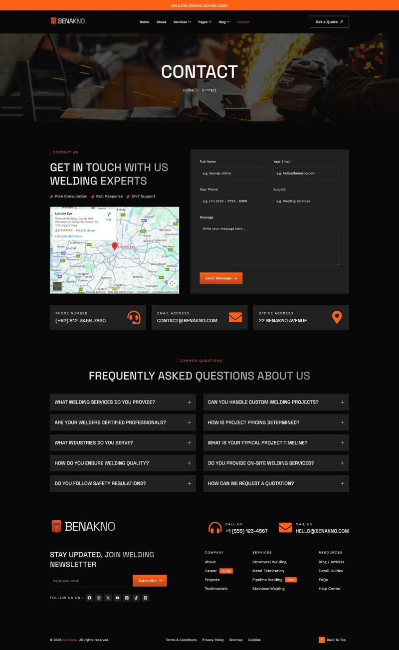 Contact — Benakno - Welding Services Elementor Template