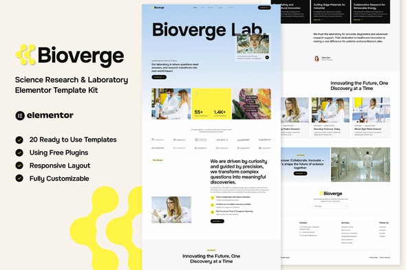 Bioverge - Science Research & Laboratory Elementor Template — Elementor template kit cover