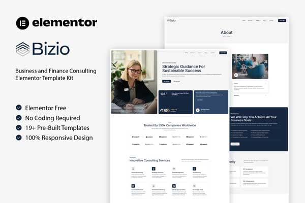 Bizio - Business and Finance Consulting Elementor Template — Elementor template kit cover