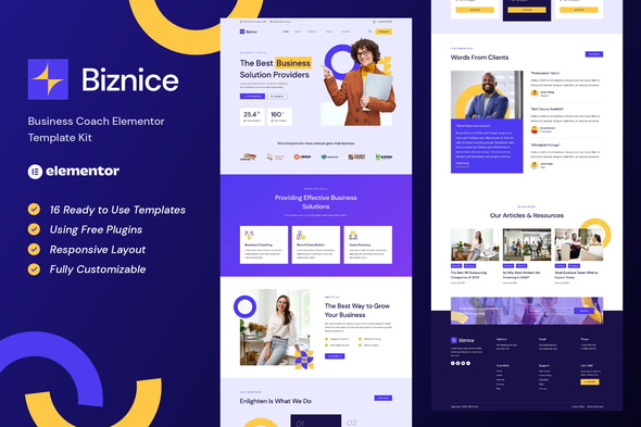 Biznice - Business Coach Elementor Template — Elementor template kit cover