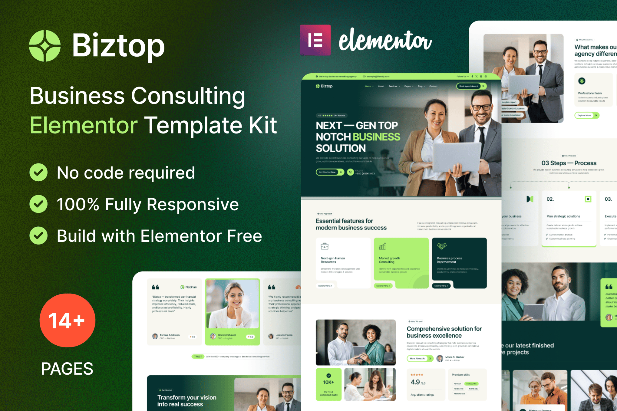 Biztop — Business Consulting Elementor Template — Elementor template kit cover