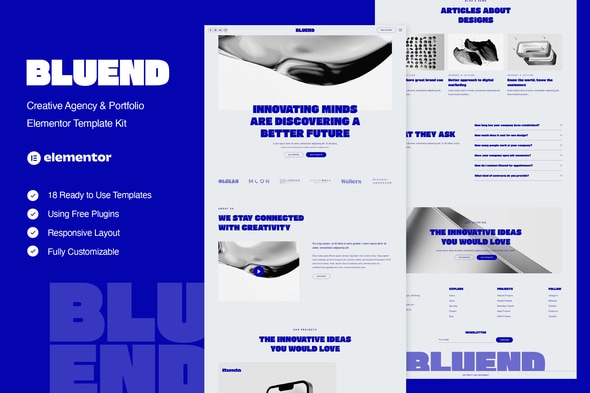 Bluend - Creative Agency & Portfolio Elementor Template — Elementor template kit cover