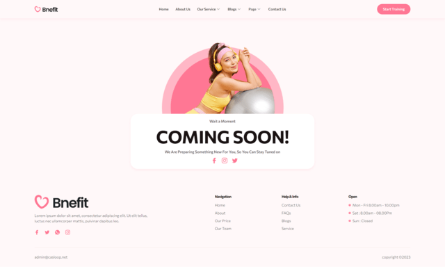 Coming Soon — Bnefit - Gym & Fitness Center Elementor Template