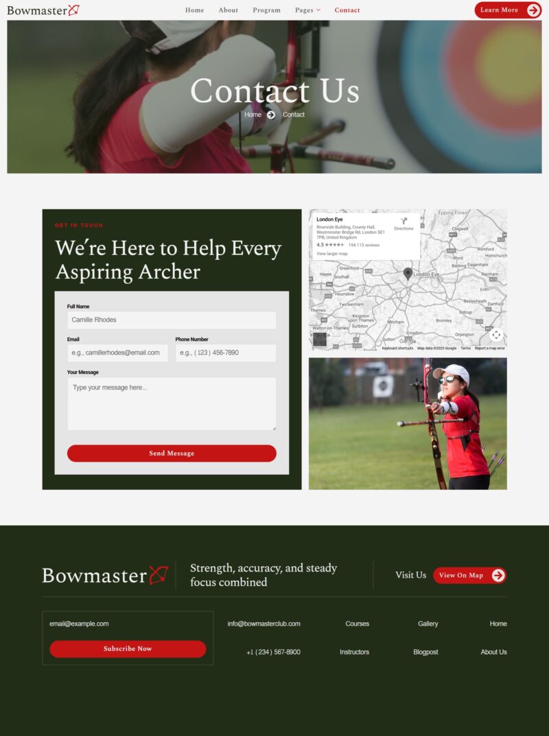 Contact — Bowmaster - Archery Club & Courses Elementor Template