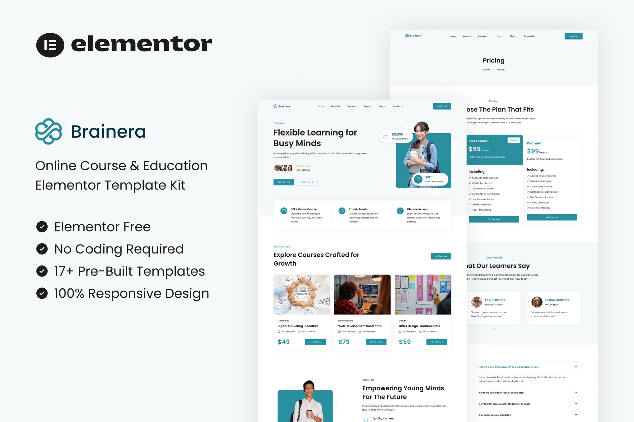 Brainera - Online Course & Education Elementor Template — Elementor template kit cover