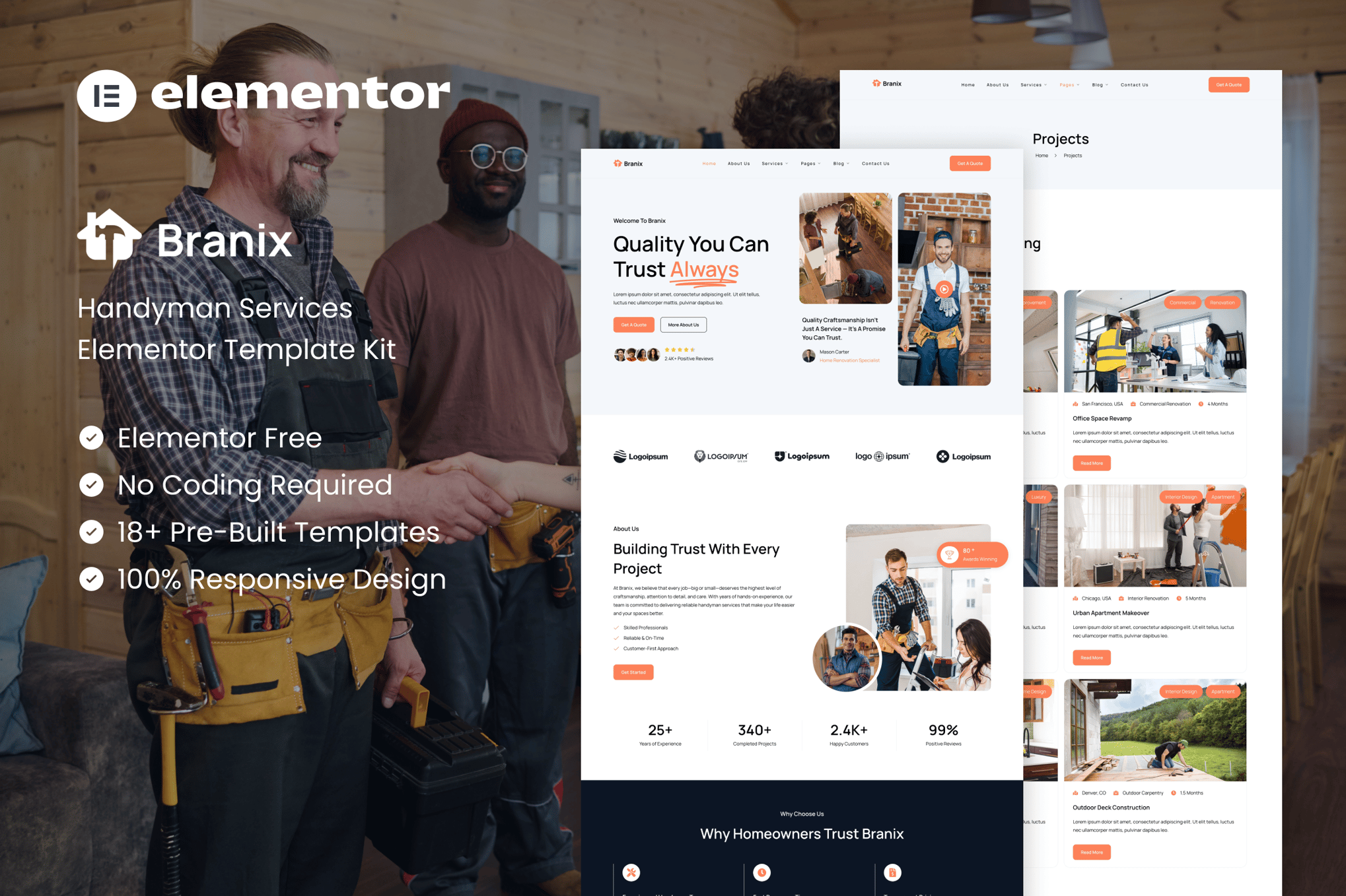Branix - Handyman Services Elementor Template — Elementor template kit cover