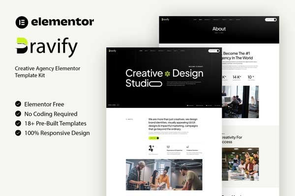 Bravify - Creative Agency Elementor Template — Elementor template kit cover