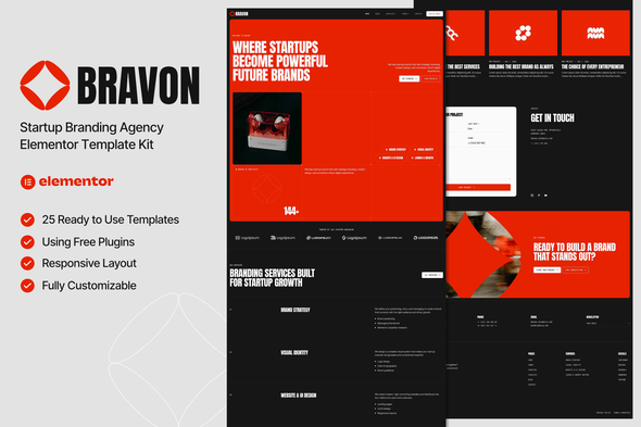 Bravon – Startup Branding Agency Elementor Template — Elementor template kit cover