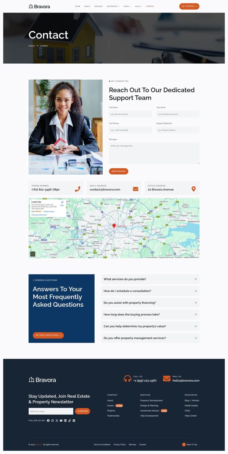 Contact — Bravora - Real Estate & Property Elementor Template