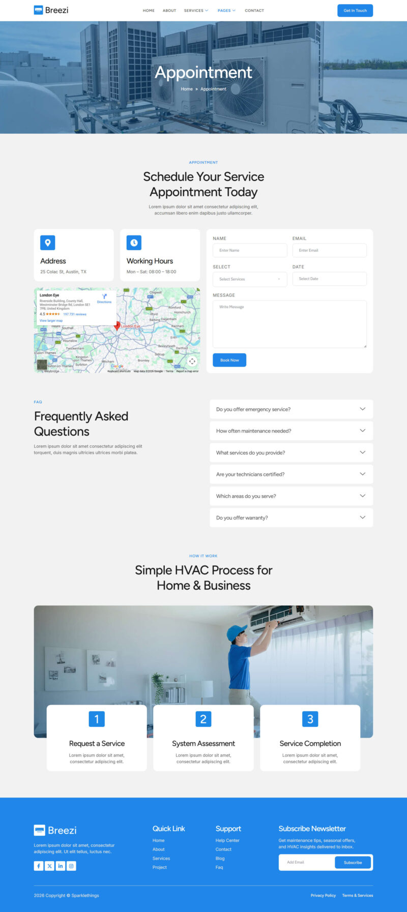 Appointment — Breezi - Air Conditioner & HVAC Repair Service Elementor Template