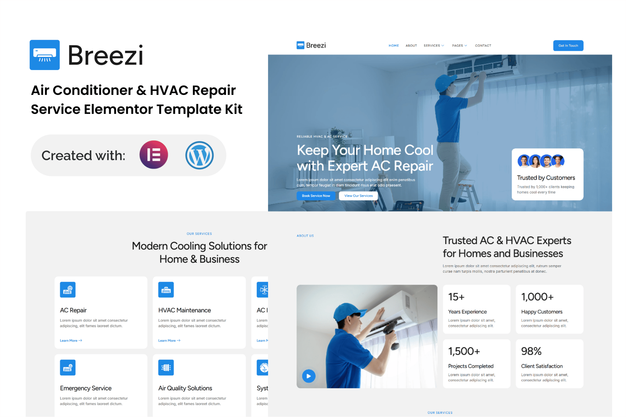 Breezi - Air Conditioner & HVAC Repair Service Elementor Template — Elementor template kit cover