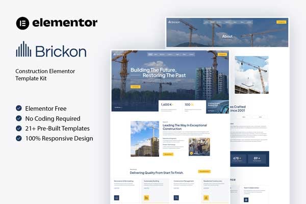Brickon - Construction Elementor Template — Elementor template kit cover