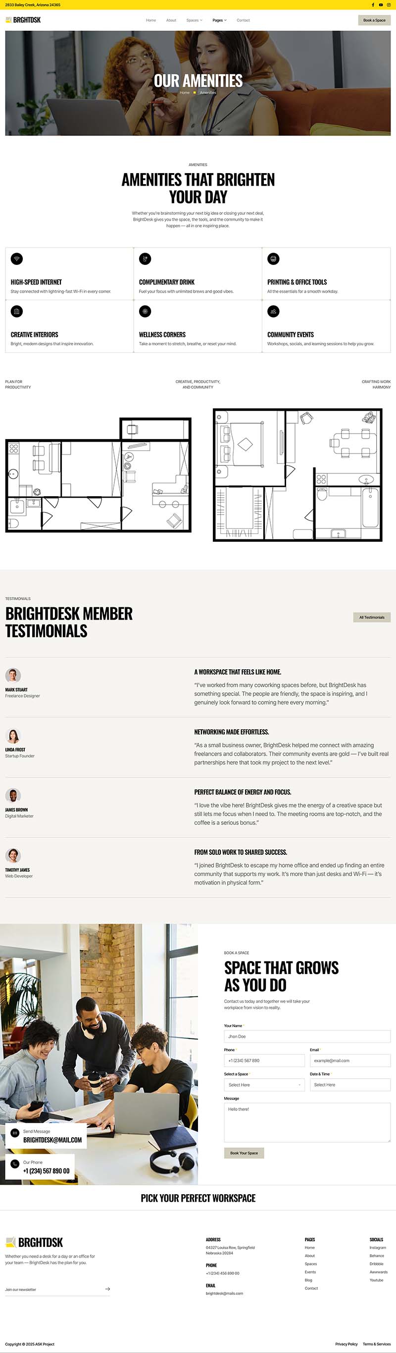 Amenities — BrightDesk - Coworking Space & Creative Hub Elementor Template