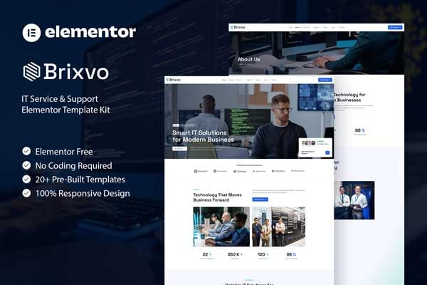 Brixvo - IT Service & Support Elementor Template — Elementor template kit cover