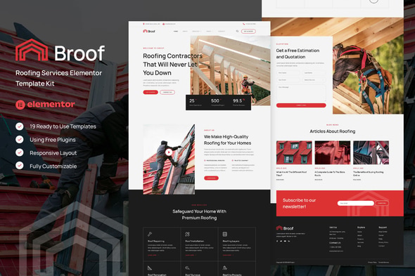 Broof - Roofing Services Elementor Template — Elementor template kit cover