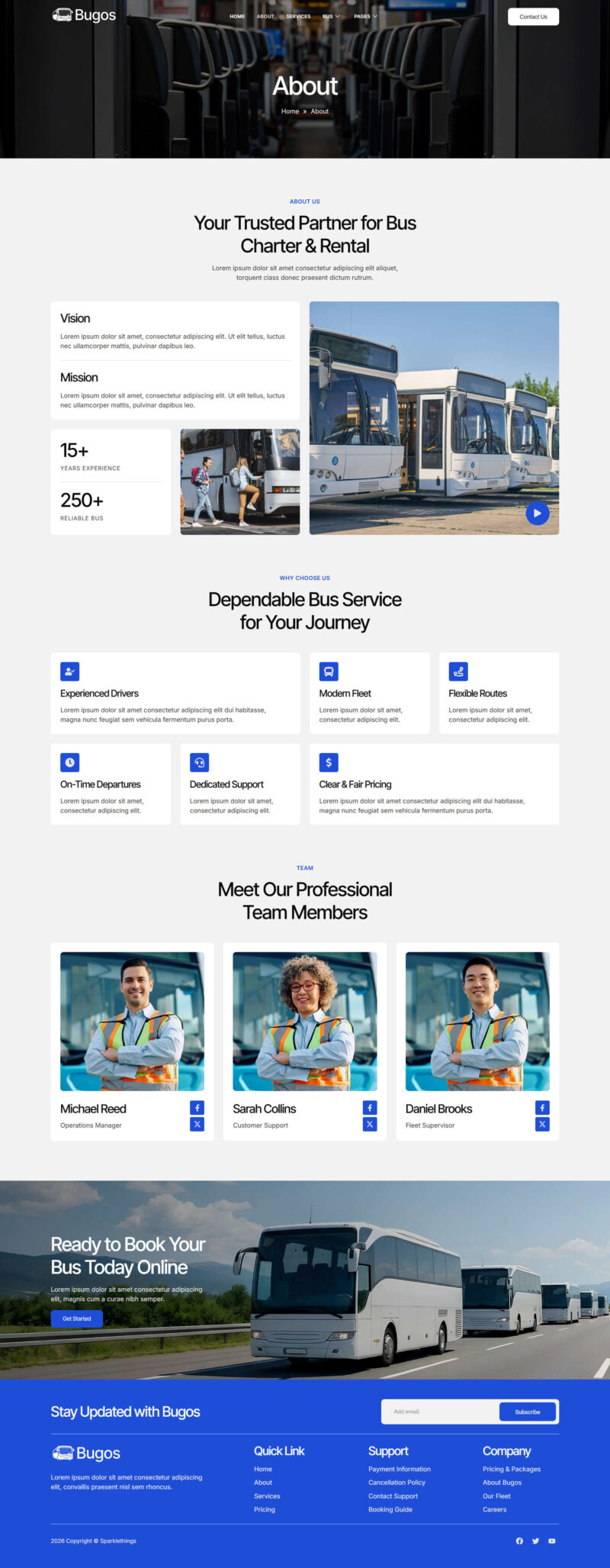 About — Bugos - Bus Charter Service & Rental Elementor Template
