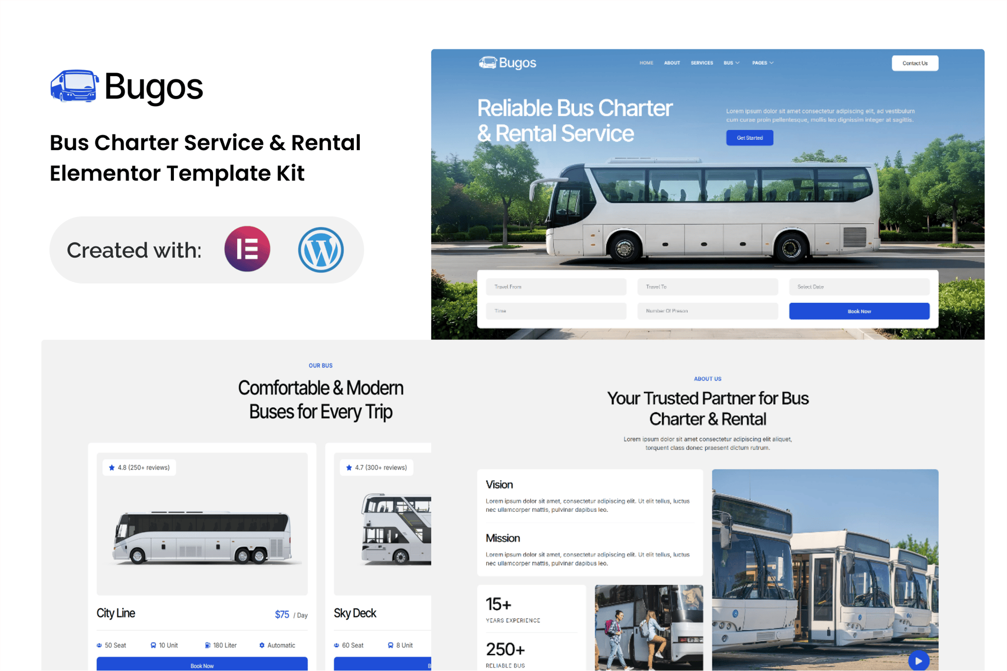 Bugos - Bus Charter Service & Rental Elementor Template — Elementor template kit cover