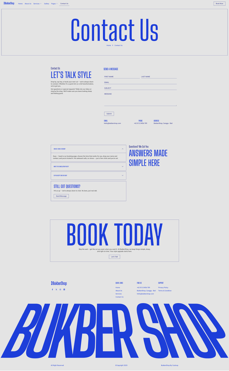 Contact Us — Bukber - Clean Modern Salon & Barbershop Elementor Template