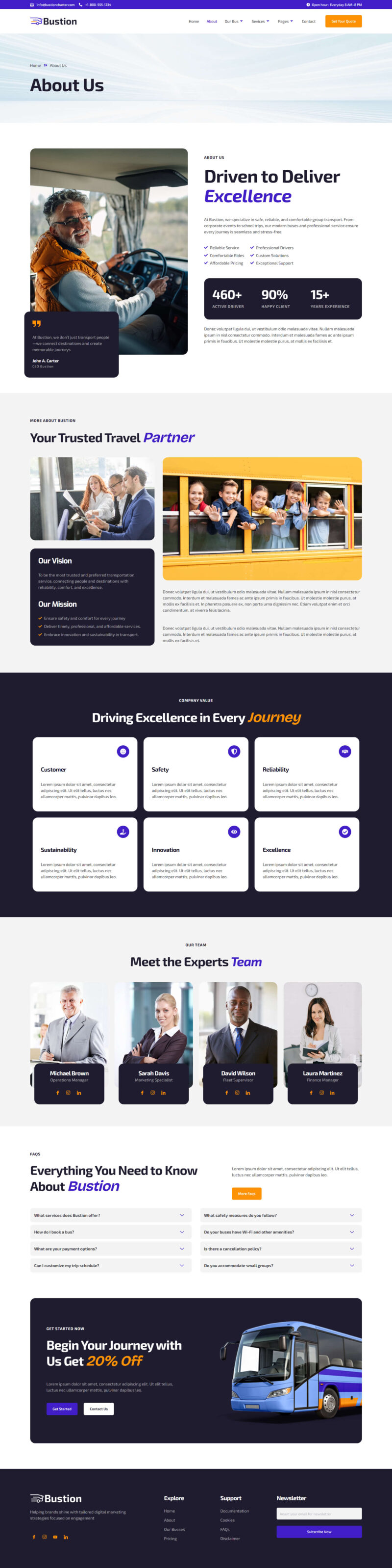 About Us — Bustion - Bus Charter Service & Transport Company Elementor Template
