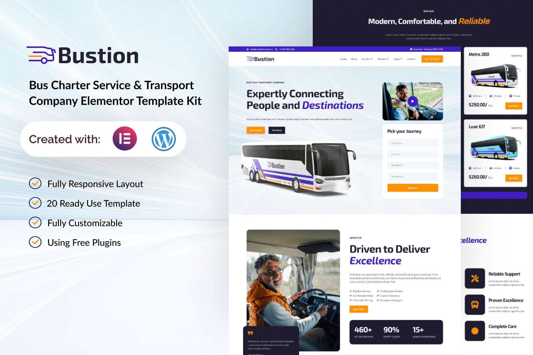 Bustion - Bus Charter Service & Transport Company Elementor Template — Elementor template kit cover
