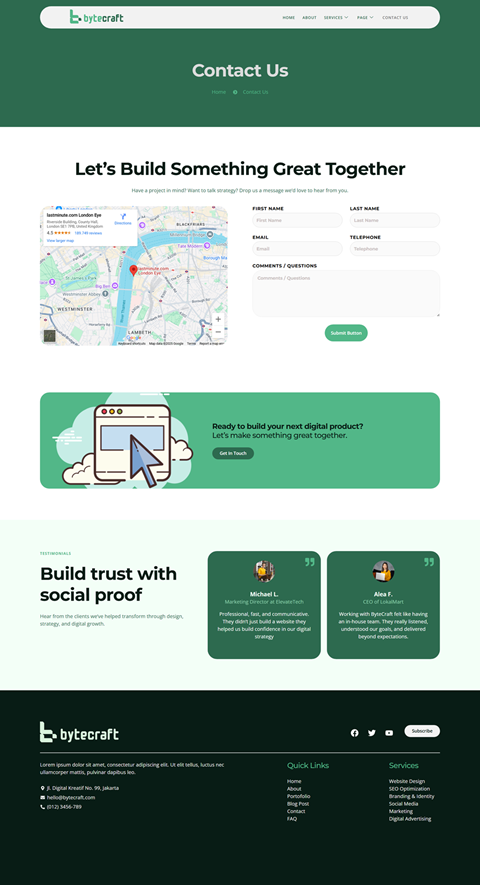 Contact Us — Bytecraft - Digital Agency Elementor Template