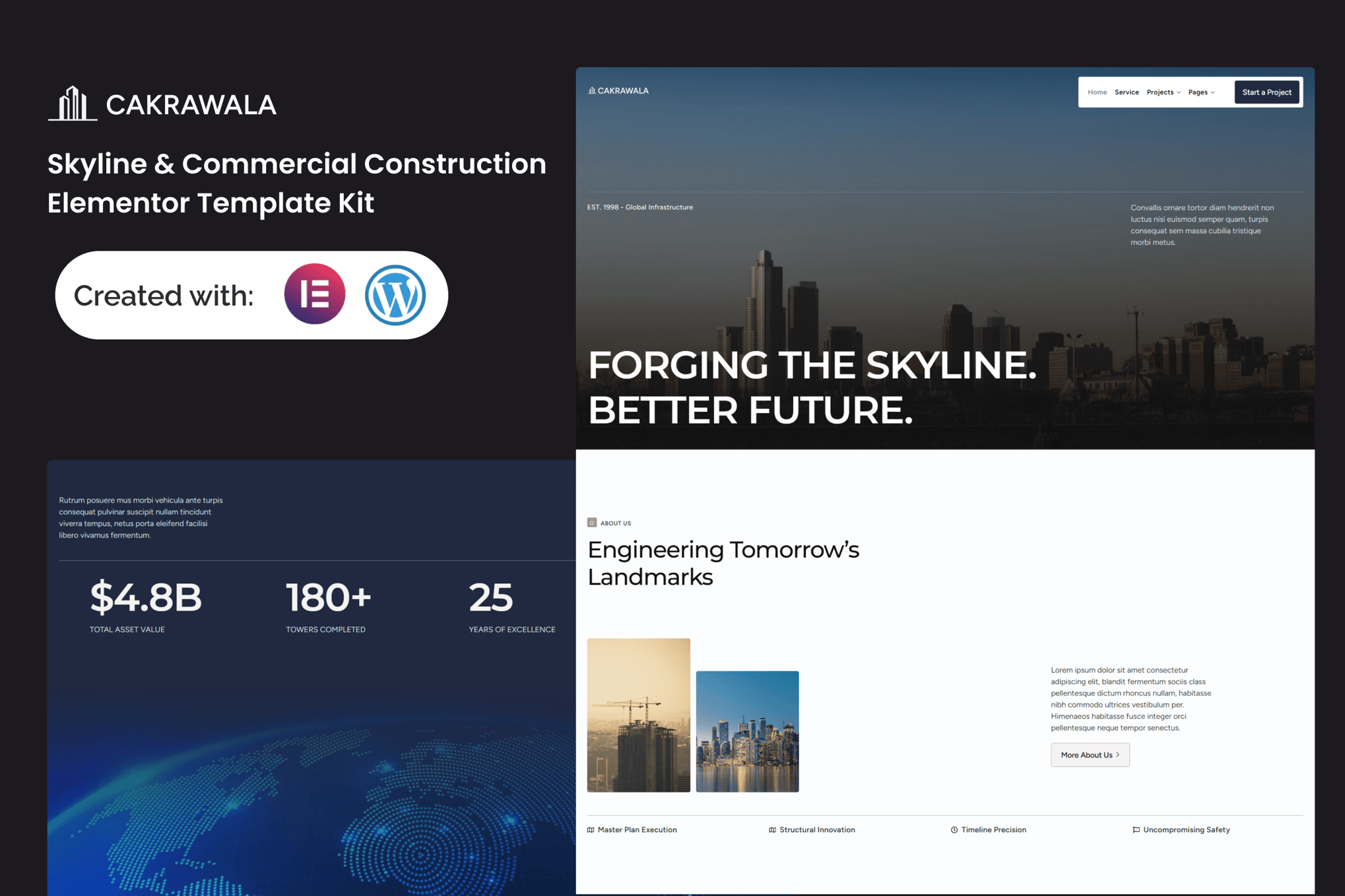 Cakrawala - Skyline & Commercial Construction Elementor Template — Elementor template kit cover