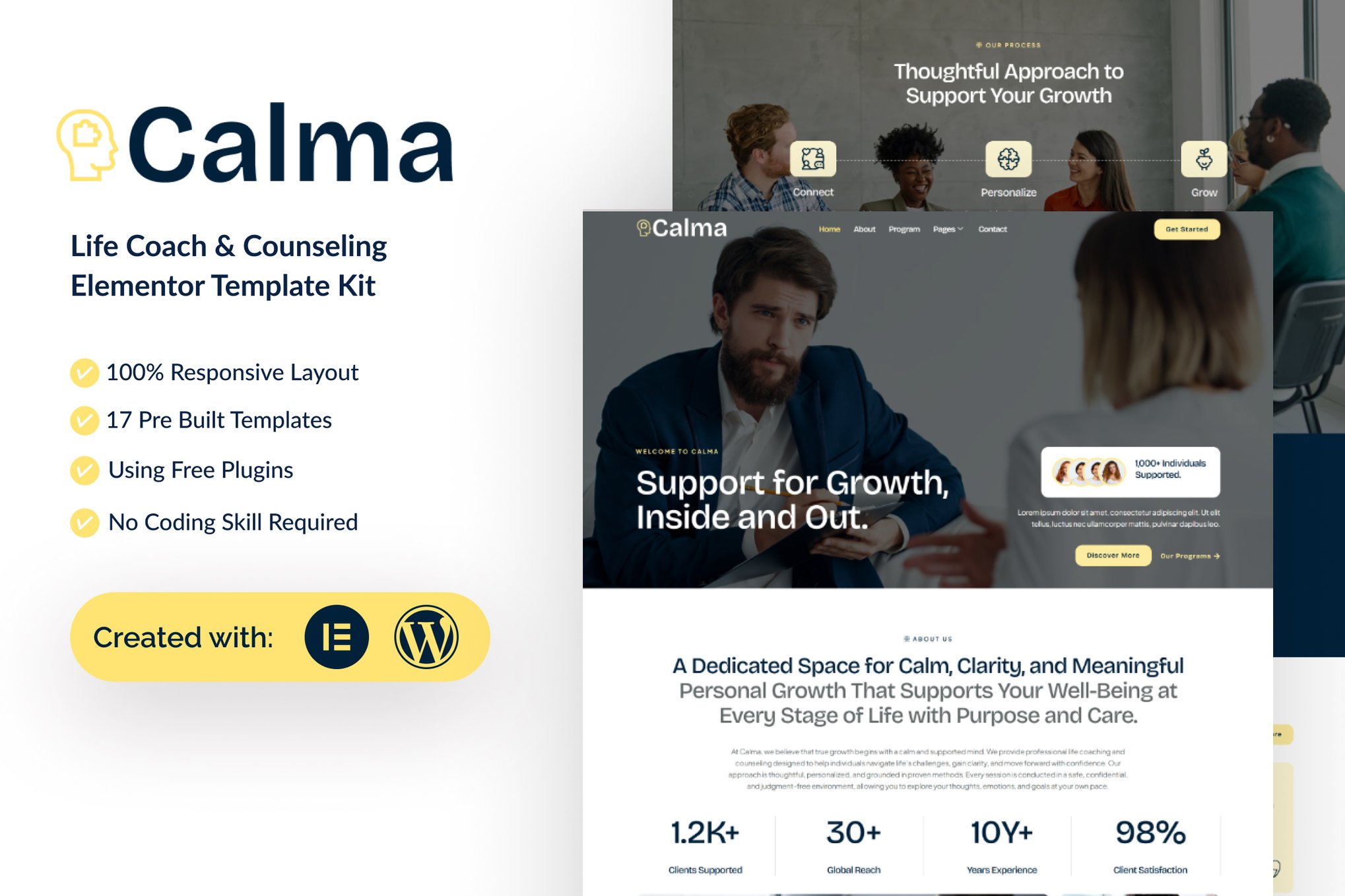 Calma - Life Coach & Counseling Elementor Template — Elementor template kit cover