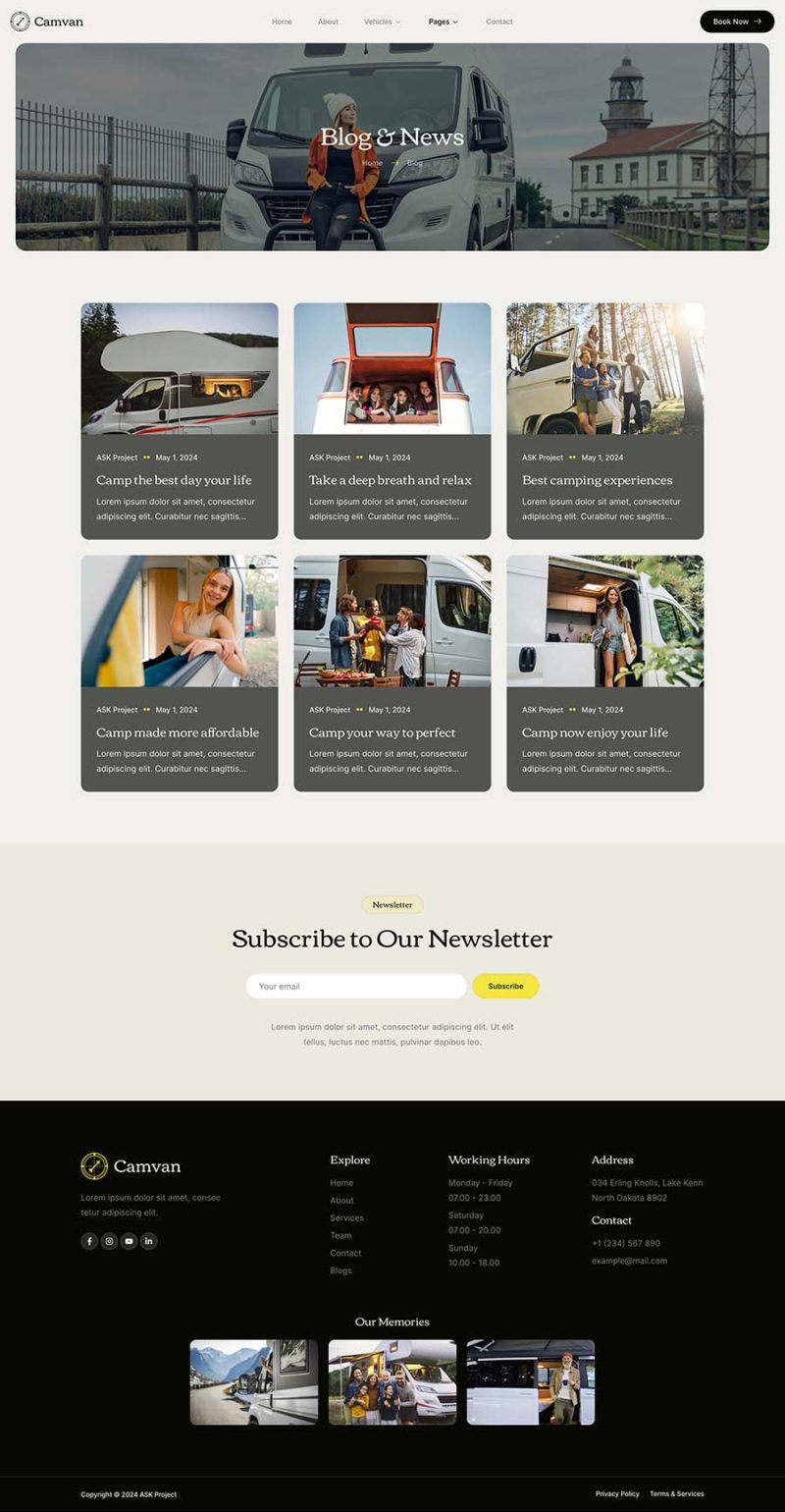 Blog — Camvan - Campervan & RV Rental Elementor Template