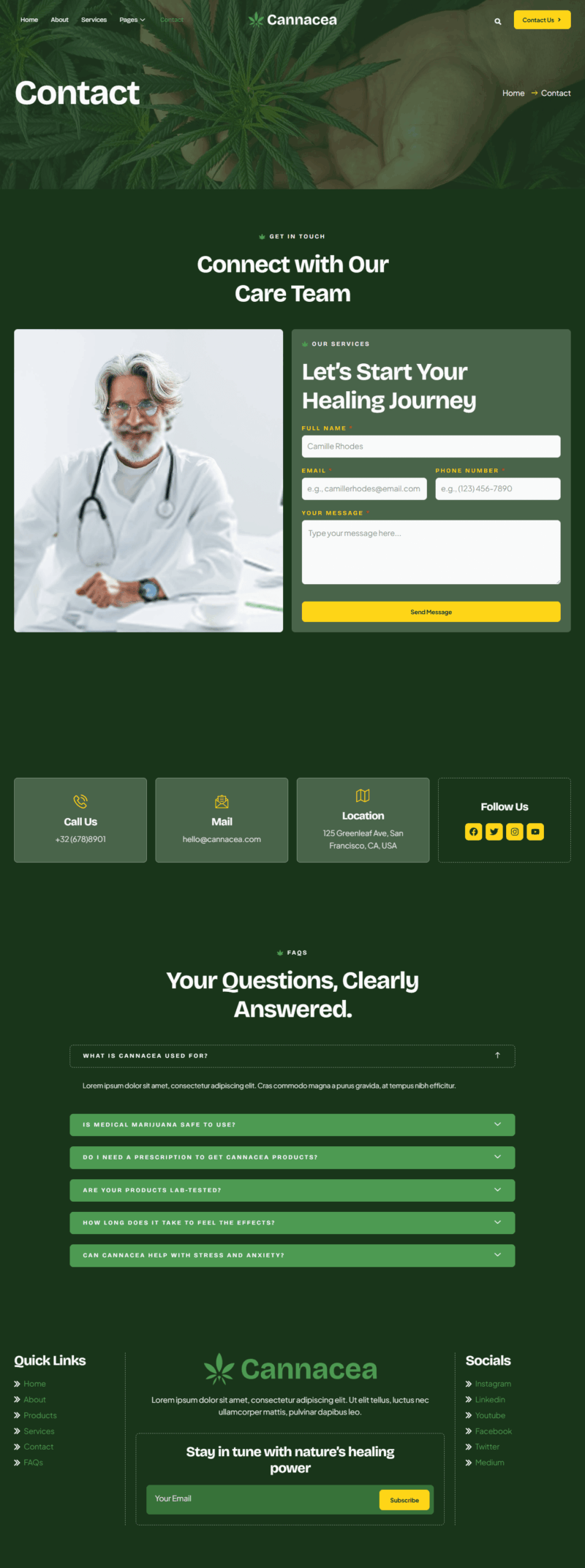 Contact — Cannacea - Medical Marijuana Elementor Template