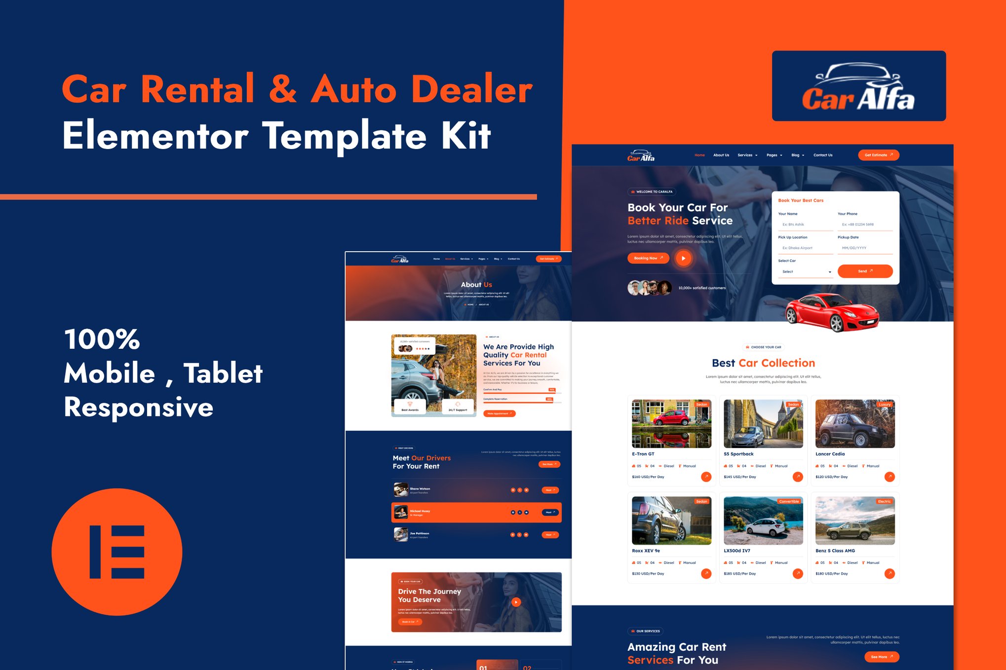 CarAlfa - Car Rental & Dealer Elementor Pro Elementor Template — Elementor template kit cover