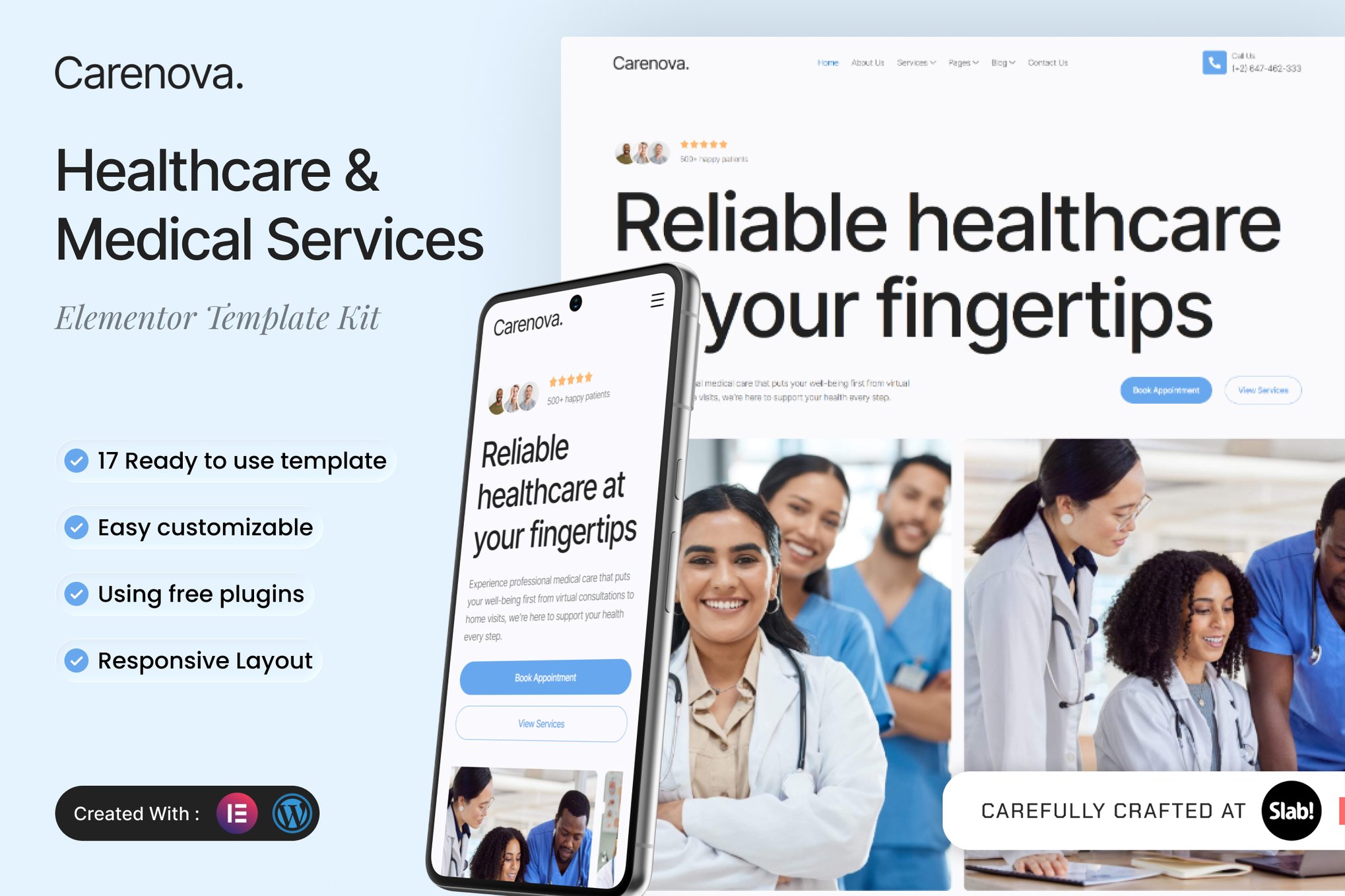 Carenova - Healthcare & Medical Services Elementor Template — Elementor template kit cover