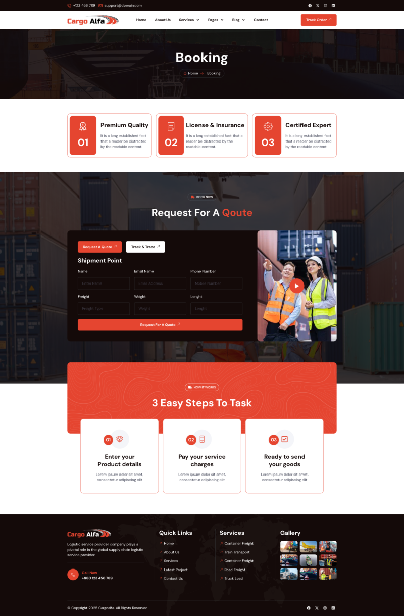 Booking — CargoAlfa - Logistics & Transportation Services Elementor Pro Elementor Template