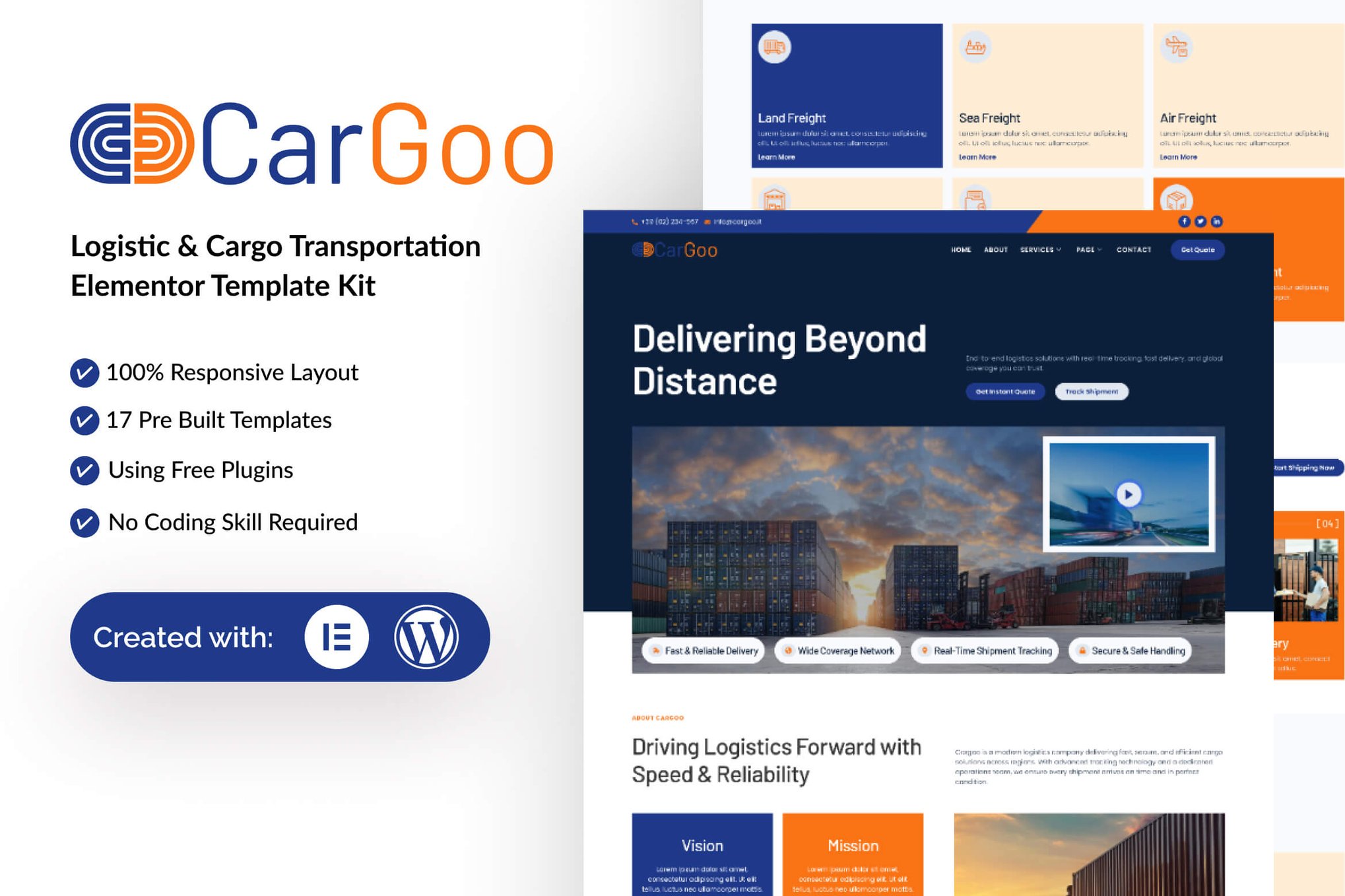 CarGoo - Logistic & Cargo Transportation Elementor Template — Elementor template kit cover