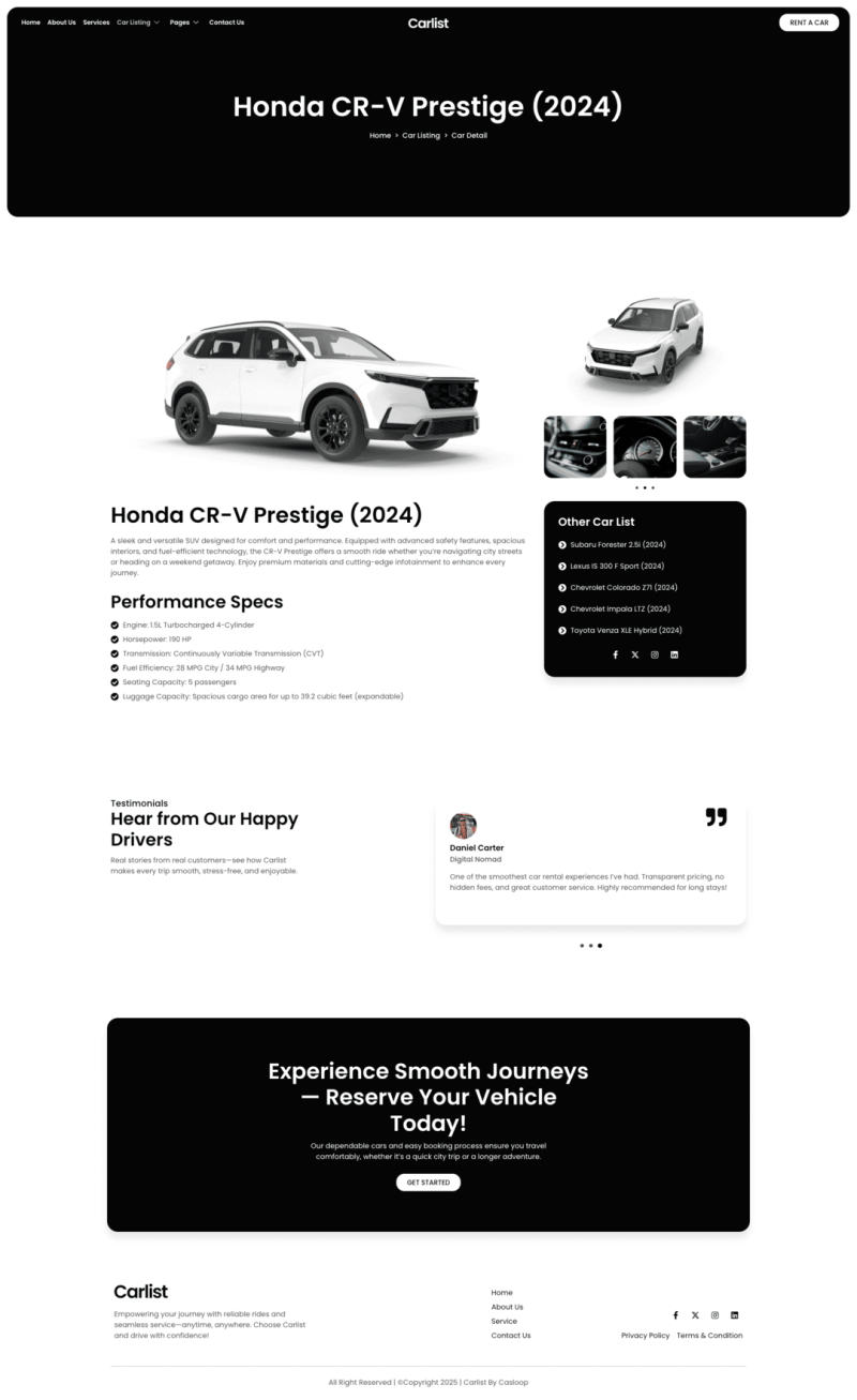 Car Detail — Carlist - Modern Minimalist Car Rental Elementor Template
