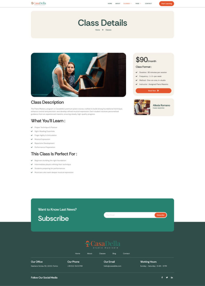 Class Details — CasaDella - Music School Elementor Template